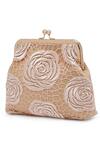 Richa Gupta_Beige Embroidery Floral Lace Clutch With Sling _Online_at_Aza_Fashions