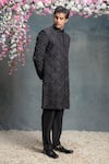 Buy_Sanjev Marwaaha_Black Cotton Silk Embroidered Crystal Embellished Jacket Kurta Set _Online_at_Aza_Fashions