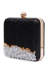 Shop_Richa Gupta_Black Embroidery Embellished Square Shaped Clutch With Sling _Online_at_Aza_Fashions