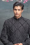 Shop_Sanjev Marwaaha_Black Cotton Silk Embroidered Crystal Embellished Jacket Kurta Set _Online_at_Aza_Fashions