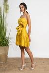 Buy_AMRTA by GUNEET KONDAL_Yellow Shell Cotton Silk Blend Straight Sash Bow Tie Detailed Dress _Online_at_Aza_Fashions