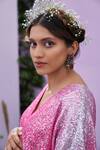 Shop_Pooja Bagaria_Pink Spandex, Net Sequins V-neck Embellished Kaftan_Online_at_Aza_Fashions