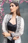 Buy_Sanjev Marwaaha_Ivory Chanderi And Modal Print Hand Block Jacket Collar & Bustier & Palazzo Set _Online_at_Aza_Fashions