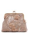Buy_Richa Gupta_Beige Embroidery, Pearls 3d Clutch With Sling_Online_at_Aza_Fashions