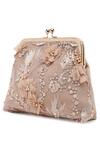 Shop_Richa Gupta_Beige Embroidery, Pearls 3d Clutch With Sling_Online_at_Aza_Fashions