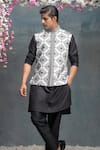 Buy_Sanjev Marwaaha_Ivory Cotton Silk Embroidered Crystal Geometric Bundi Kurta Set _Online_at_Aza_Fashions