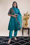 Bhusattva_Green Silk, Cotton, Organza Embroidery, Beads Round Neck Placement Kurta Set _Online_at_Aza_Fashions