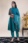 Buy_Bhusattva_Green Silk, Cotton, Organza Embroidery, Beads Round Neck Placement Kurta Set _Online_at_Aza_Fashions