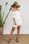 Buy_Amrta By Guneet Kondal_Ivory Georgette, Viscose Smocking One Shoulder Tiered Off Mini Dress _Online_at_Aza_Fashions