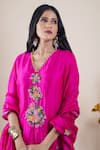 Buy_Bhusattva_Pink Kurta And Pant Organic Silk Embroidery Floral V Neck Placket Set  _Online_at_Aza_Fashions