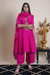 Bhusattva_Pink Kurta And Pant Organic Silk Embroidery Floral V Neck Placket Set  _at_Aza_Fashions