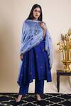 Bhusattva_Blue , Cotton, Organza Sequins, Zari, Beads, Floral Pattern Kurta Set _Online_at_Aza_Fashions