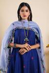Bhusattva_Blue , Cotton, Organza Sequins, Zari, Beads, Floral Pattern Kurta Set _at_Aza_Fashions