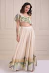 Shwetanga_Ivory Organic Cotton Printed Placement One Shoulder Lehenga Set _Online_at_Aza_Fashions