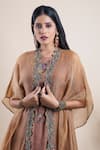 Bhusattva_Beige Dress Organic Silk Embroidery Floral Stripe Pattern With Cape  _at_Aza_Fashions
