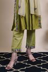 Buy_Bhusattva_Green Cotton, Organza, Silk Embroidery Boat Neck Yoke Kurta Set _Online_at_Aza_Fashions