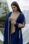 Buy_Daljit Sudan_Blue Phiran Kurta And Pant Crepe & Dupatta Georgette Embroidery Kashmiri Set _Online_at_Aza_Fashions