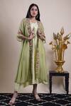 Bhusattva_Green Dress Organic Silk Embroidery Floral Asymmetric With Shrug  _Online_at_Aza_Fashions