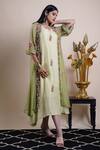 Shop_Bhusattva_Green Dress Organic Silk Embroidery Floral Asymmetric With Shrug  _Online_at_Aza_Fashions