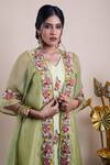 Bhusattva_Green Dress Organic Silk Embroidery Floral Asymmetric With Shrug  _at_Aza_Fashions