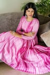 Cupid Cotton_Pink Silk, Cotton Embroidery Round Neck Tie Dye Pattern Anarkali Set _Online_at_Aza_Fashions