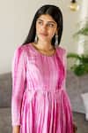 Buy_Cupid Cotton_Pink Silk, Cotton Embroidery Round Neck Tie Dye Pattern Anarkali Set _Online_at_Aza_Fashions