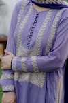 Daljit Sudan_Purple Phiran Kurta And Pant Crepe & Dupatta Georgette Embroidery Leaf Set _Online_at_Aza_Fashions