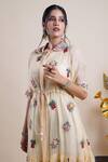 Bhusattva_Cream Shrug Organic Sheer Cotton Silk Embroidery Floral Dress With  _at_Aza_Fashions