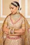 Shop_Sheetal Batra_Pink Pure Raw Silk Embroidered Kashmiri Tilla V Neck Bridal Lehenga Set _Online_at_Aza_Fashions