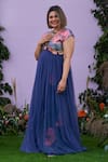 Pooja Bagaria_Blue Sequin Spandex International Net Print Embellished Yoke Gown  _Online_at_Aza_Fashions