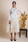 Bhusattva_White Organic Cotton Silk Embroidery Sequin Boat Neck Tiered Dress  _Online_at_Aza_Fashions