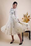 Buy_Bhusattva_White Organic Cotton Silk Embroidery Sequin Boat Neck Tiered Dress  _Online_at_Aza_Fashions