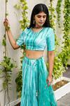 Shop_Cupid Cotton_Blue , Cotton, Organza Embroidery Round Tie Dye Pattern Lehenga Set _Online_at_Aza_Fashions