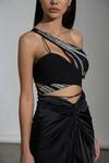 Buy_Amrta By Guneet Kondal_Black Viscose Sequins Asymmetric Embellished Top And Skirt Set _Online_at_Aza_Fashions