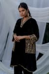 Daljit Sudan_Black Velvet Embroidered Kashmiri Tilla Full Sleeved Phiran Kurta And Pant Set _Online_at_Aza_Fashions