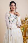 Shop_Bhusattva_White Organic Cotton Silk Embroidery Sequin Boat Neck Tiered Dress  _Online_at_Aza_Fashions