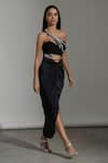 Shop_Amrta By Guneet Kondal_Black Viscose Sequins Asymmetric Embellished Top And Skirt Set _Online_at_Aza_Fashions