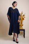 Bhusattva_Black Organic Silk Embroidery Bead Notched Yoke Kaftan  _Online_at_Aza_Fashions