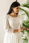 Cupid Cotton_Off White Silk, Cotton Embroidery, Beads Round Neck Yoke Anarkali Set _Online_at_Aza_Fashions