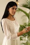Buy_Cupid Cotton_Off White Silk, Cotton Embroidery, Beads Round Neck Yoke Anarkali Set _Online_at_Aza_Fashions