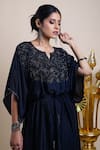 Bhusattva_Black Organic Silk Embroidery Bead Notched Yoke Kaftan  _at_Aza_Fashions