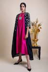 Buy_Bhusattva_Pink Organic Silk Embroidery Polka Dots Dress Crew A-line With Cape  _Online_at_Aza_Fashions