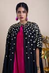 Bhusattva_Pink Organic Silk Embroidery Polka Dots Dress Crew A-line With Cape  _at_Aza_Fashions