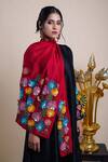 Bhusattva_Black Organic Silk Embroidery Flora Round Sleeve Dress With Stole  _at_Aza_Fashions