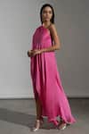 Shop_Amrta By Guneet Kondal_Pink Viscose Asymmetric Paros Thigh Slit Gown _Online_at_Aza_Fashions