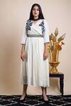 Bhusattva_White Organic Silk Embroidery Thread V Neck Bodice Dress With Belt  _Online_at_Aza_Fashions