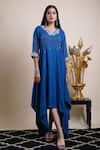Bhusattva_Blue Organic Silk Jacquard Asymmetric Hand Embroidered Dress  _Online_at_Aza_Fashions