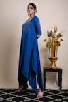 Buy_Bhusattva_Blue Organic Silk Jacquard Asymmetric Hand Embroidered Dress  _Online_at_Aza_Fashions