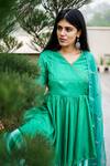 Cupid Cotton_Emerald Green Silk Cotton Sleeve Angrakha Kurta Lehenga Set For Women_Online_at_Aza_Fashions