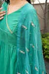 Buy_Cupid Cotton_Emerald Green Silk Cotton Sleeve Angrakha Kurta Lehenga Set For Women_Online_at_Aza_Fashions